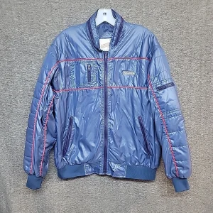 Swing Stream Mens Sz L Puffer Jacket Blue/W Red Piping~Racing Jacket USA 80s VTG